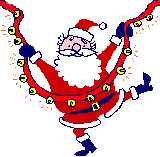 Ein Weihnachtsmann der fröhlich tanzt